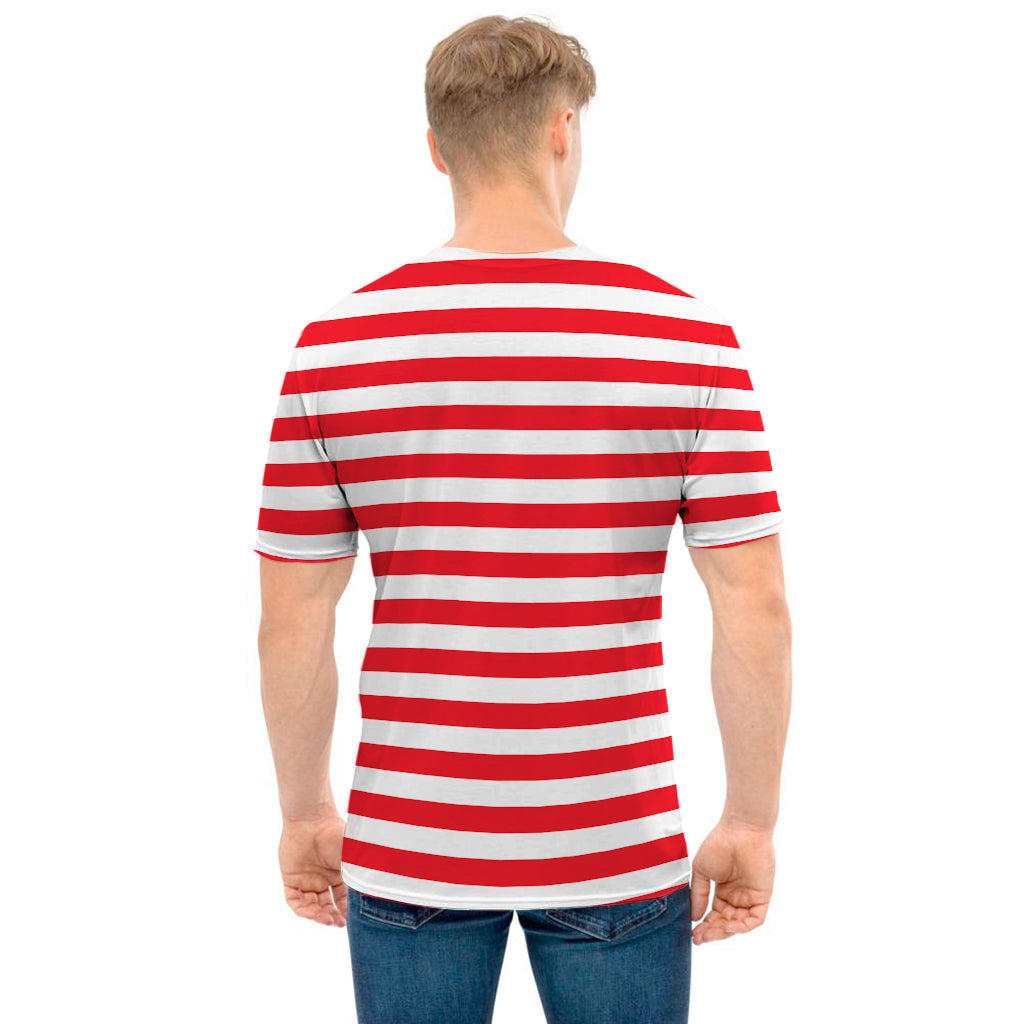 Red And White Striped Pattern Print Men's T-Shirt