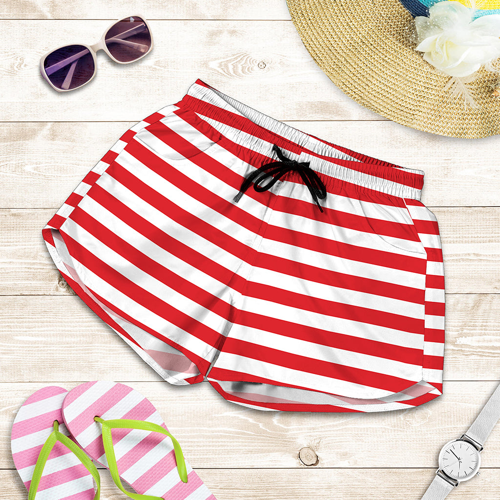 Red And White Striped Pattern Print Women's Shorts