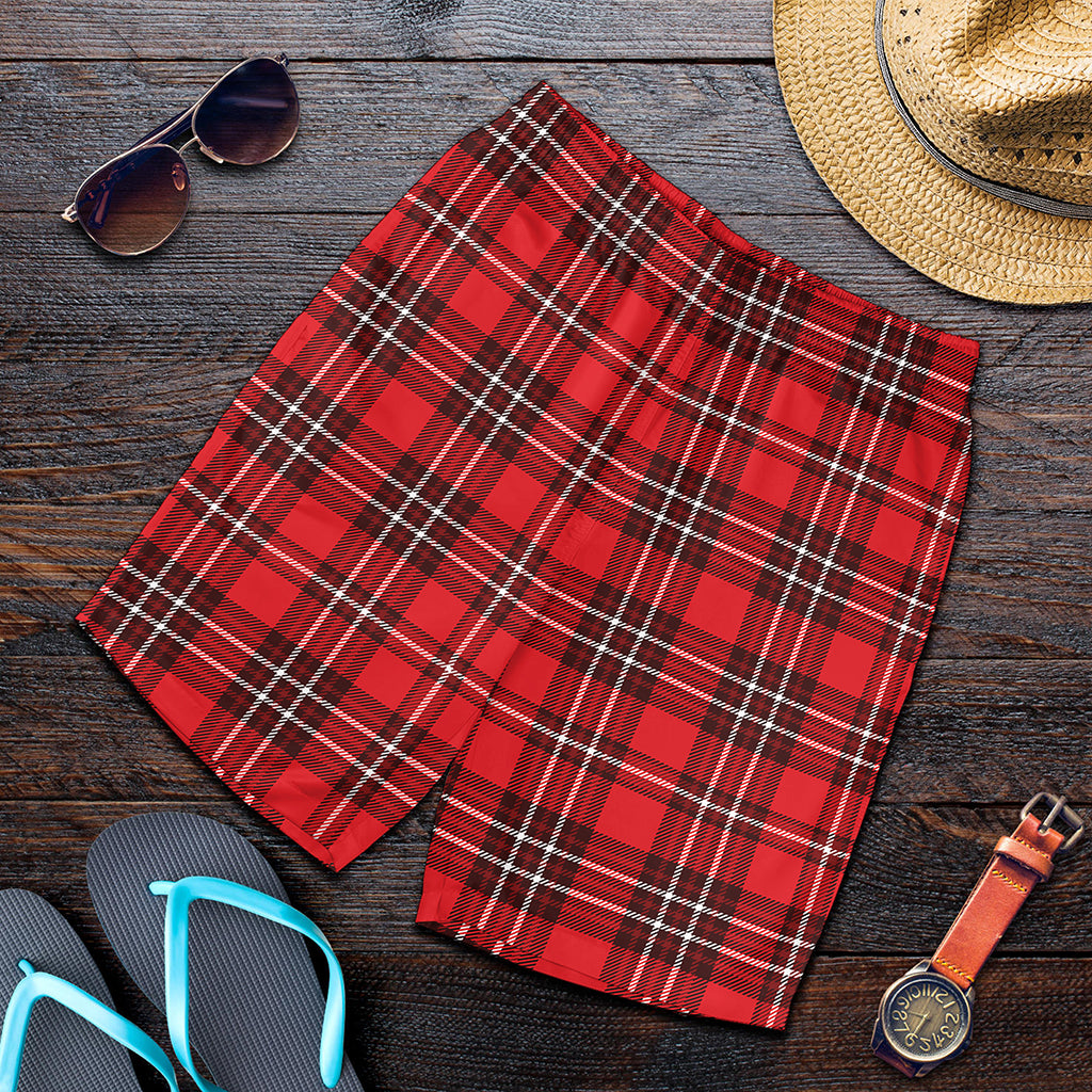 Red And White Tartan Pattern Print Men's Shorts