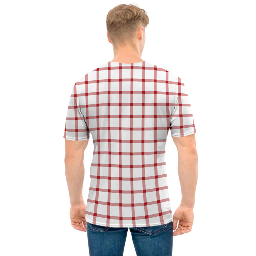 Red And White Tattersall Pattern Print Men's T-Shirt