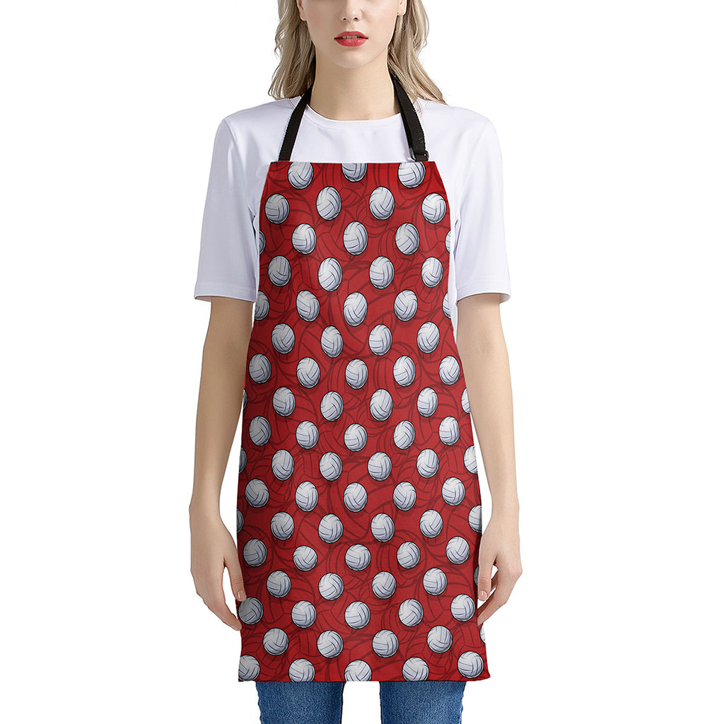 Red And White Volleyball Pattern Print Apron