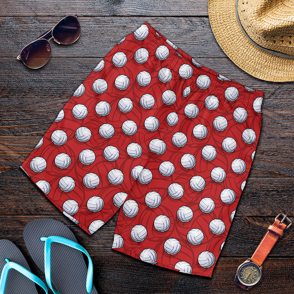 Red And White Volleyball Pattern Print Men's Shorts