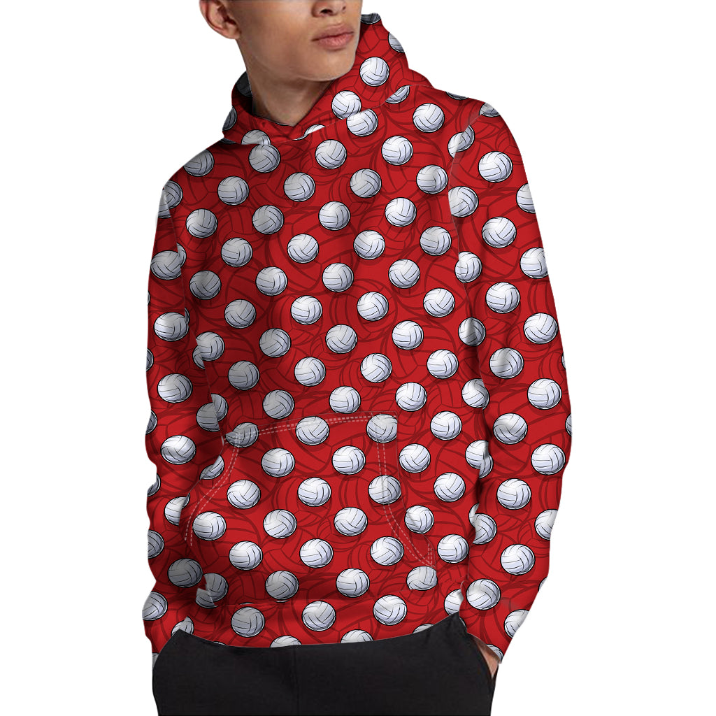 Red And White Volleyball Pattern Print Pullover Hoodie