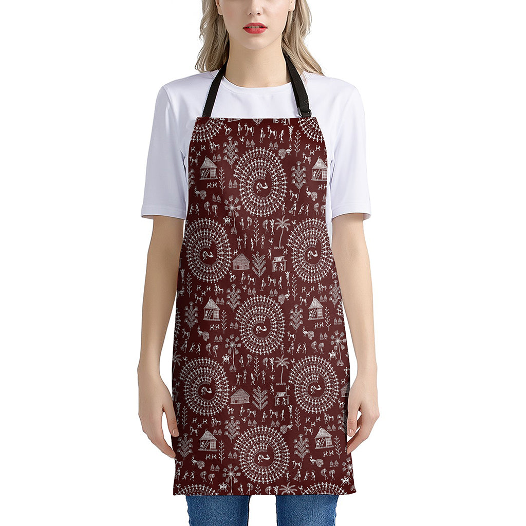 Red And White Warli Tribal Print Apron