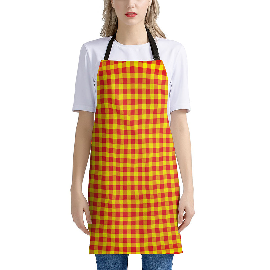 Red And Yellow Check Pattern Print Apron