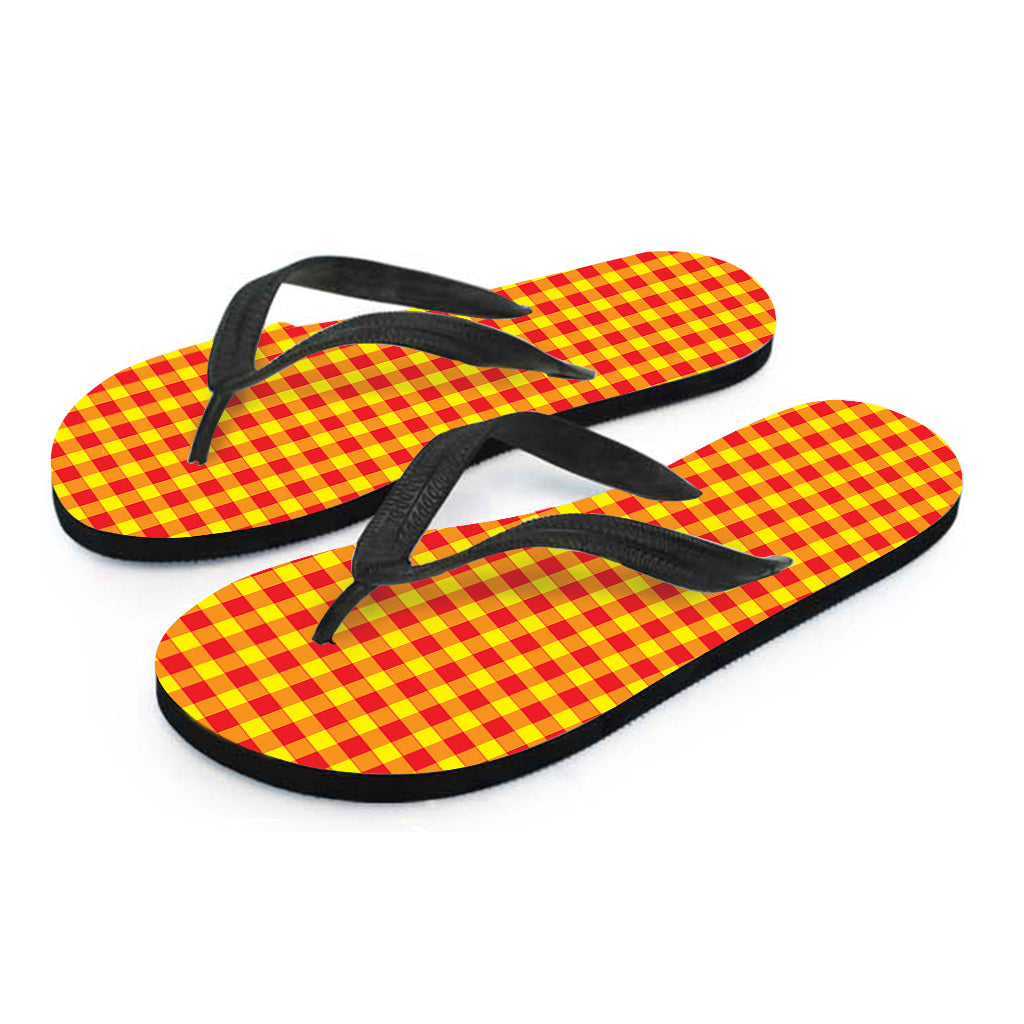 Red And Yellow Check Pattern Print Flip Flops