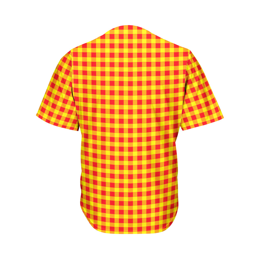 Red And Yellow Check Pattern Print Men's Baseball Jersey