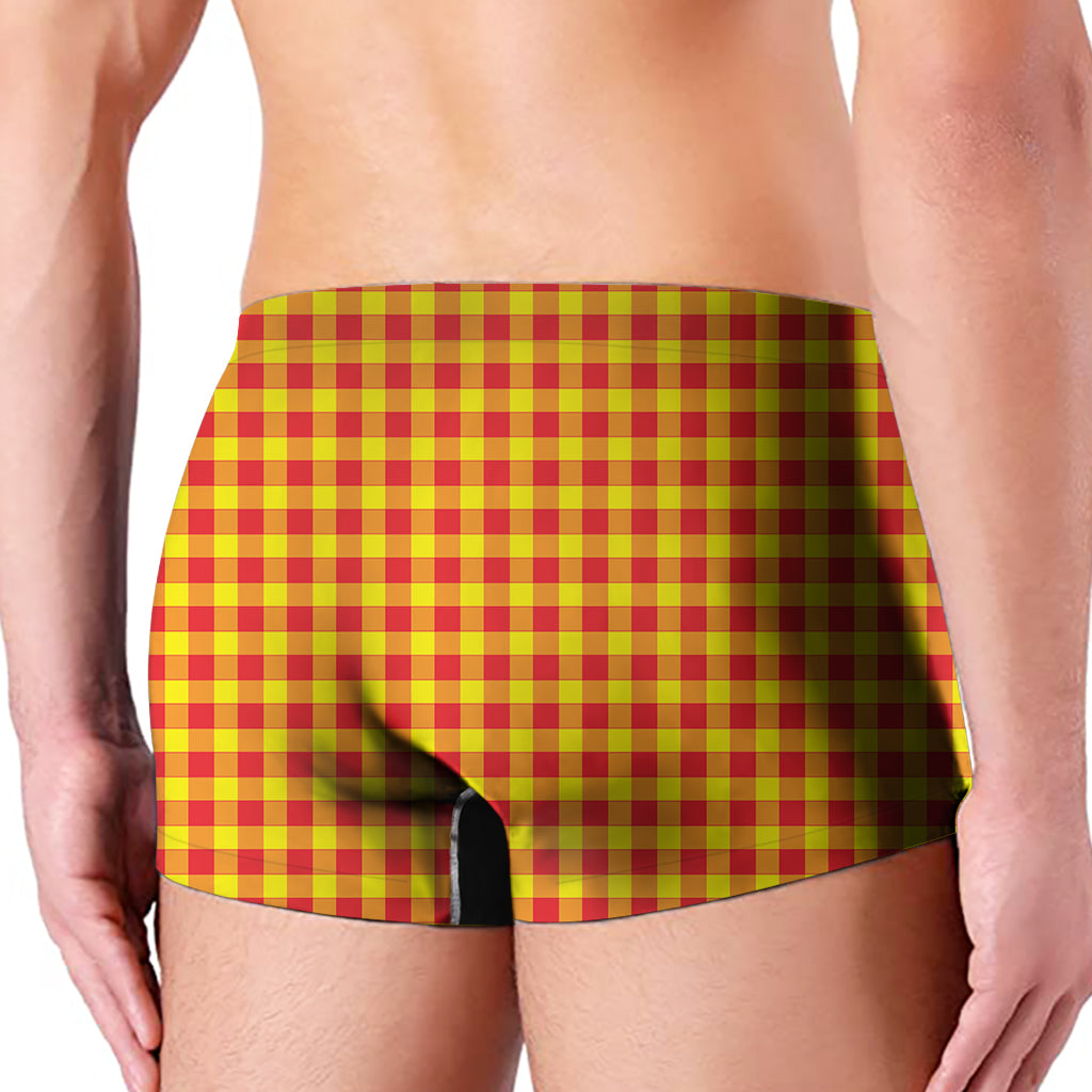 Red And Yellow Check Pattern Print Men's Boxer Briefs