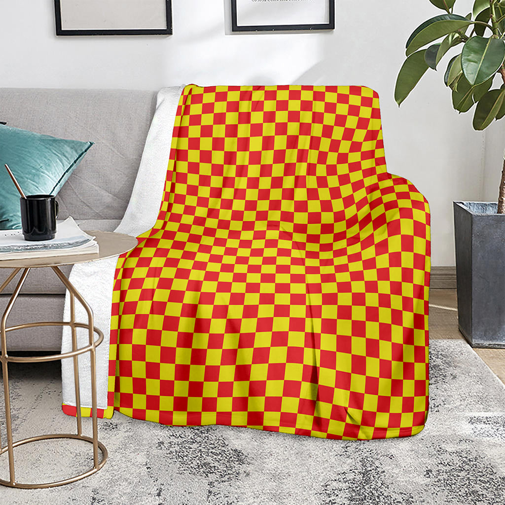 Red And Yellow Checkered Pattern Print Blanket