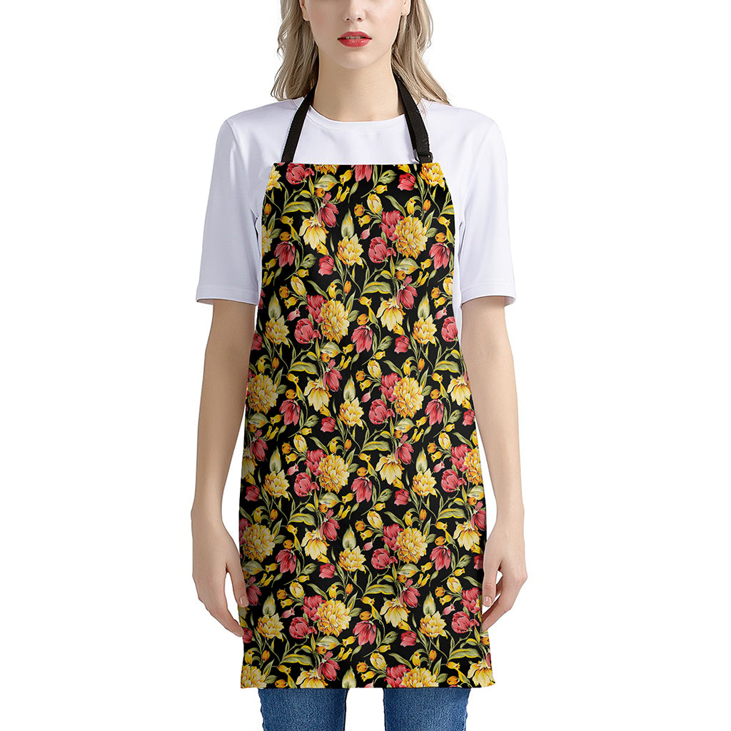 Red And Yellow Flowers Print Apron