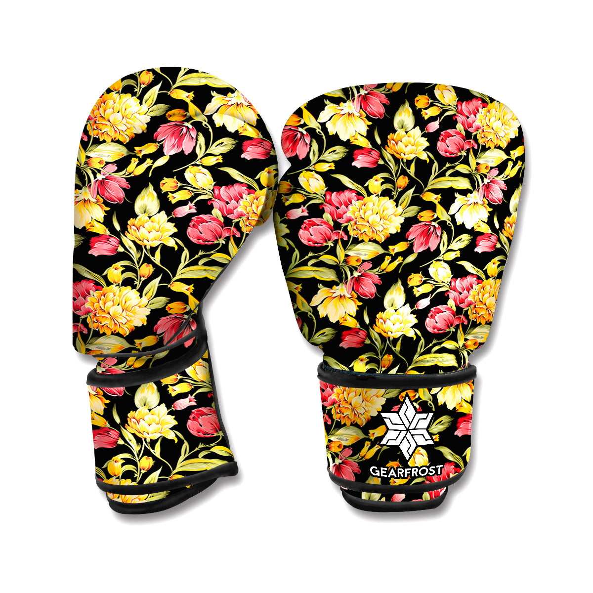 Red And Yellow Flowers Print Boxing Gloves