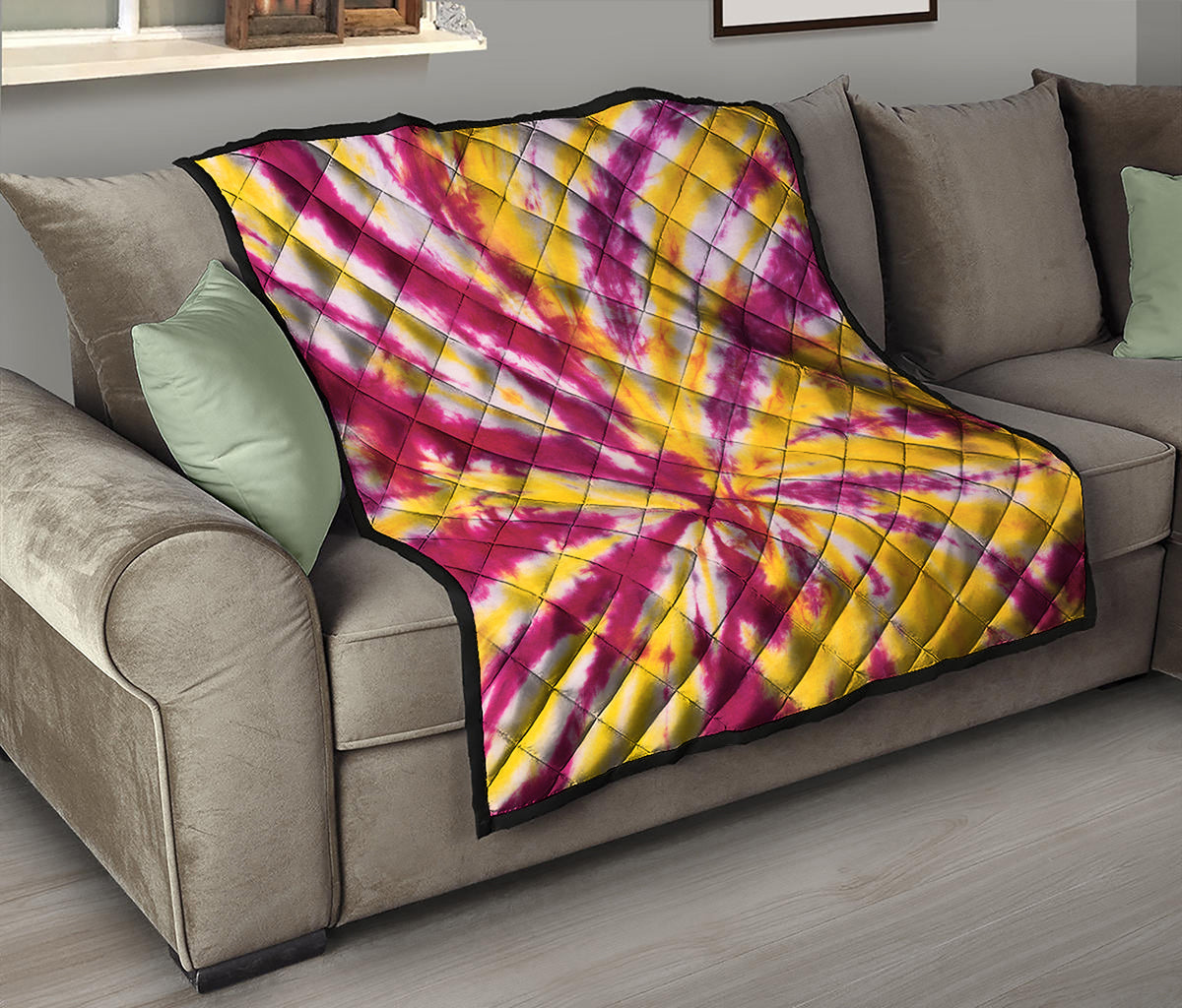 Red And Yellow Spider Tie Dye Print Quilt