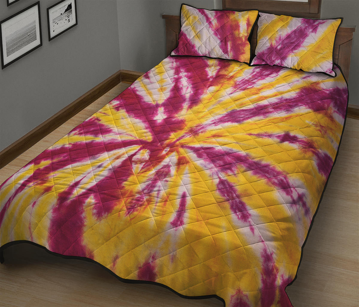 Red And Yellow Spider Tie Dye Print Quilt Bed Set