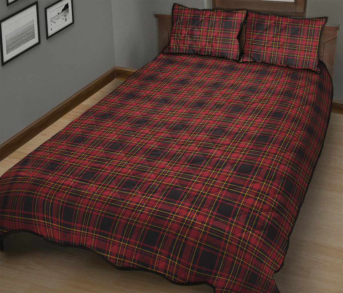 Red And Yellow Tartan Pattern Print Quilt Bed Set