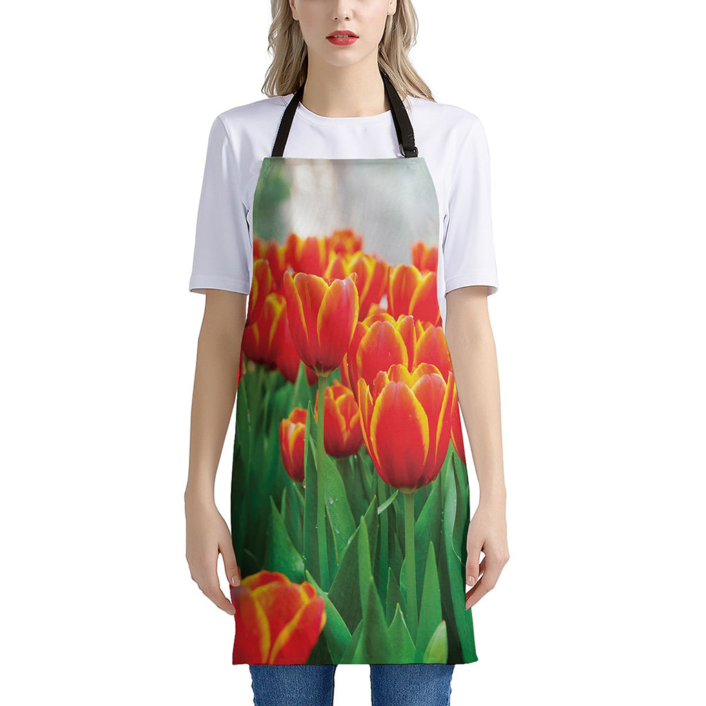 Red And Yellow Tulip Print Apron