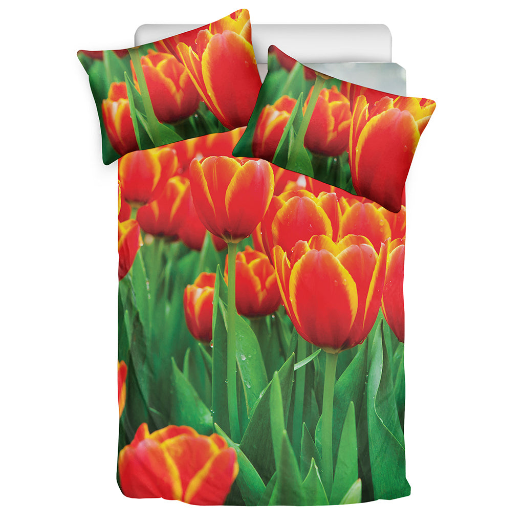 Red And Yellow Tulip Print Duvet Cover Bedding Set