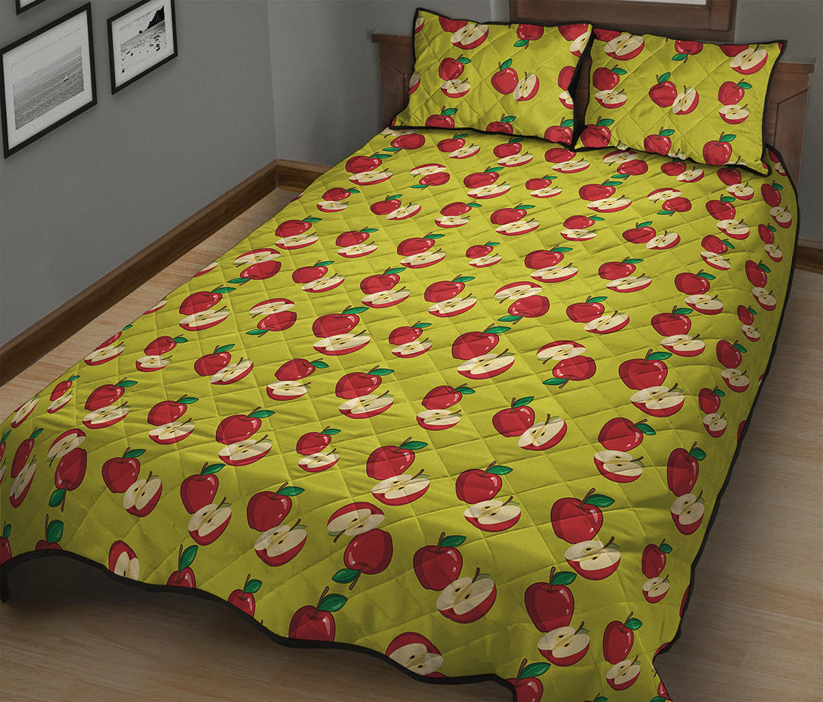 Red Apple Fruit Pattern Print Quilt Bed Set