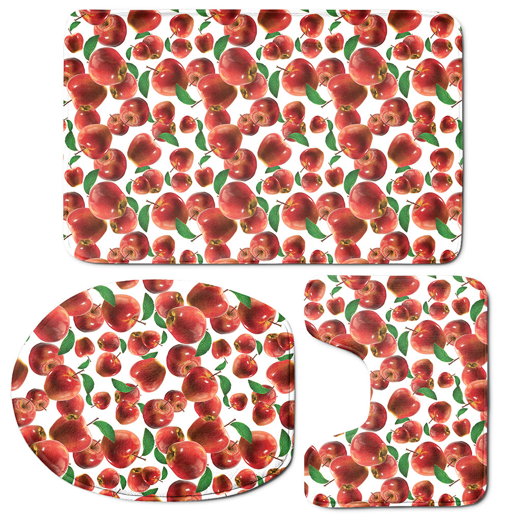Red Apple Pattern Print 3 Piece Bath Mat Set