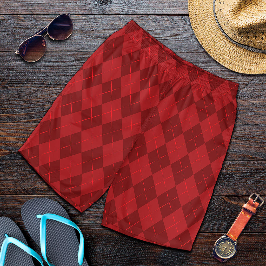 Red Argyle Pattern Print Men's Shorts