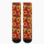 Red Autumn Sunflower Pattern Print Crew Socks