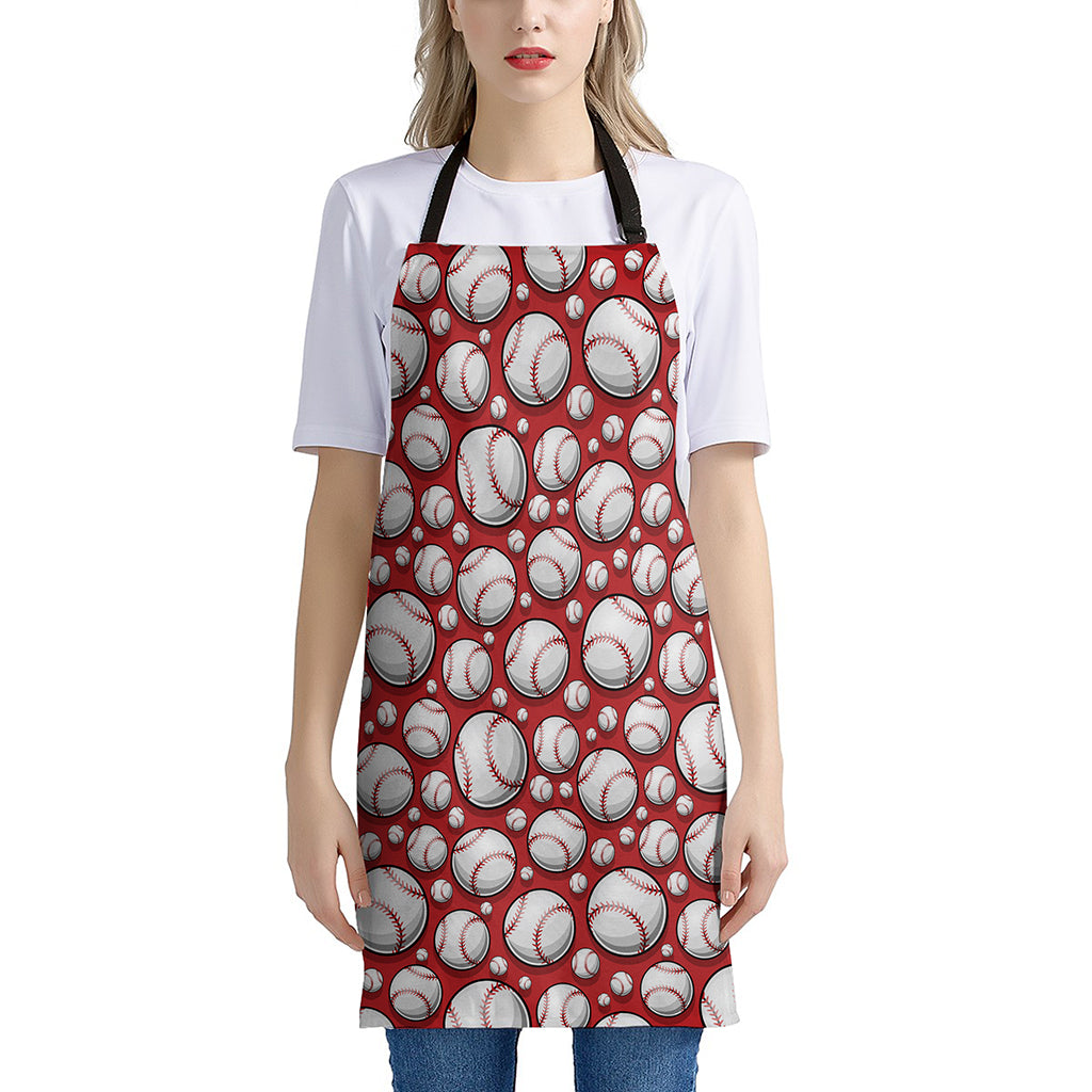 Red Baseball Pattern Print Apron