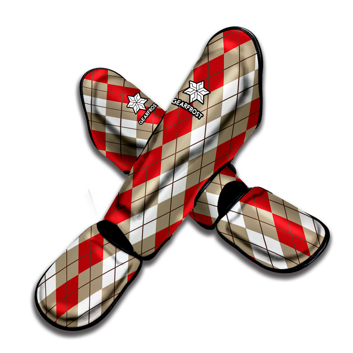 Red Beige And White Argyle Pattern Print Muay Thai Shin Guard