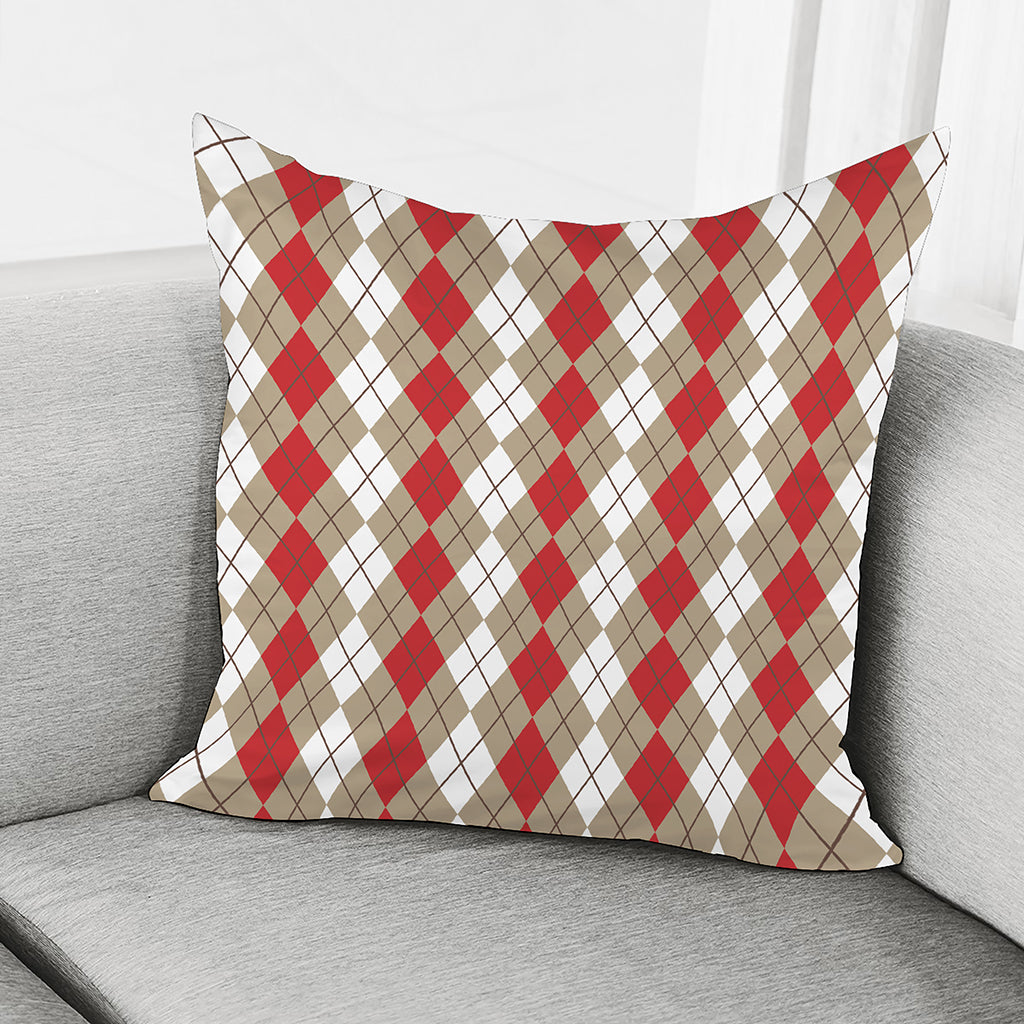Red Beige And White Argyle Pattern Print Pillow Cover