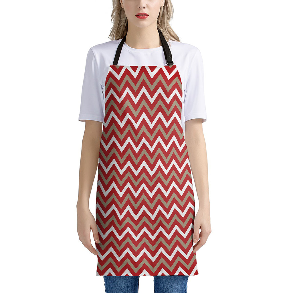 Red Beige And White Chevron Print Apron
