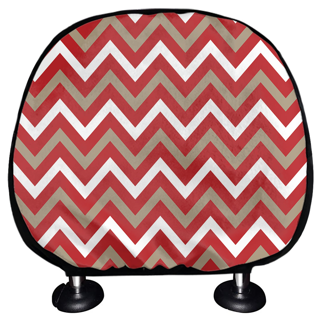Red Beige And White Chevron Print Car Headrest Covers