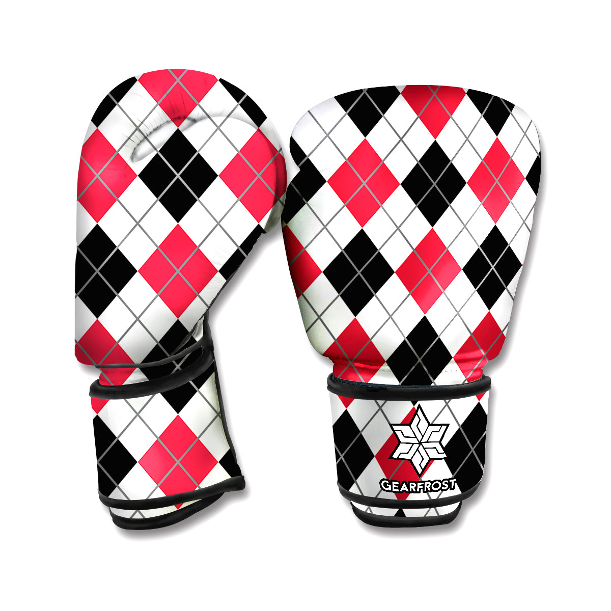 Red Black And White Argyle Pattern Print Boxing Gloves