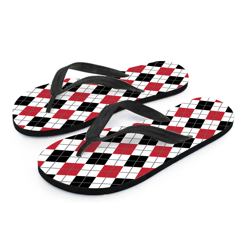 Red Black And White Argyle Pattern Print Flip Flops