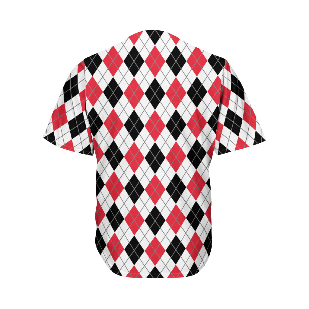 Red Black And White Argyle Pattern Print Men's Baseball Jersey