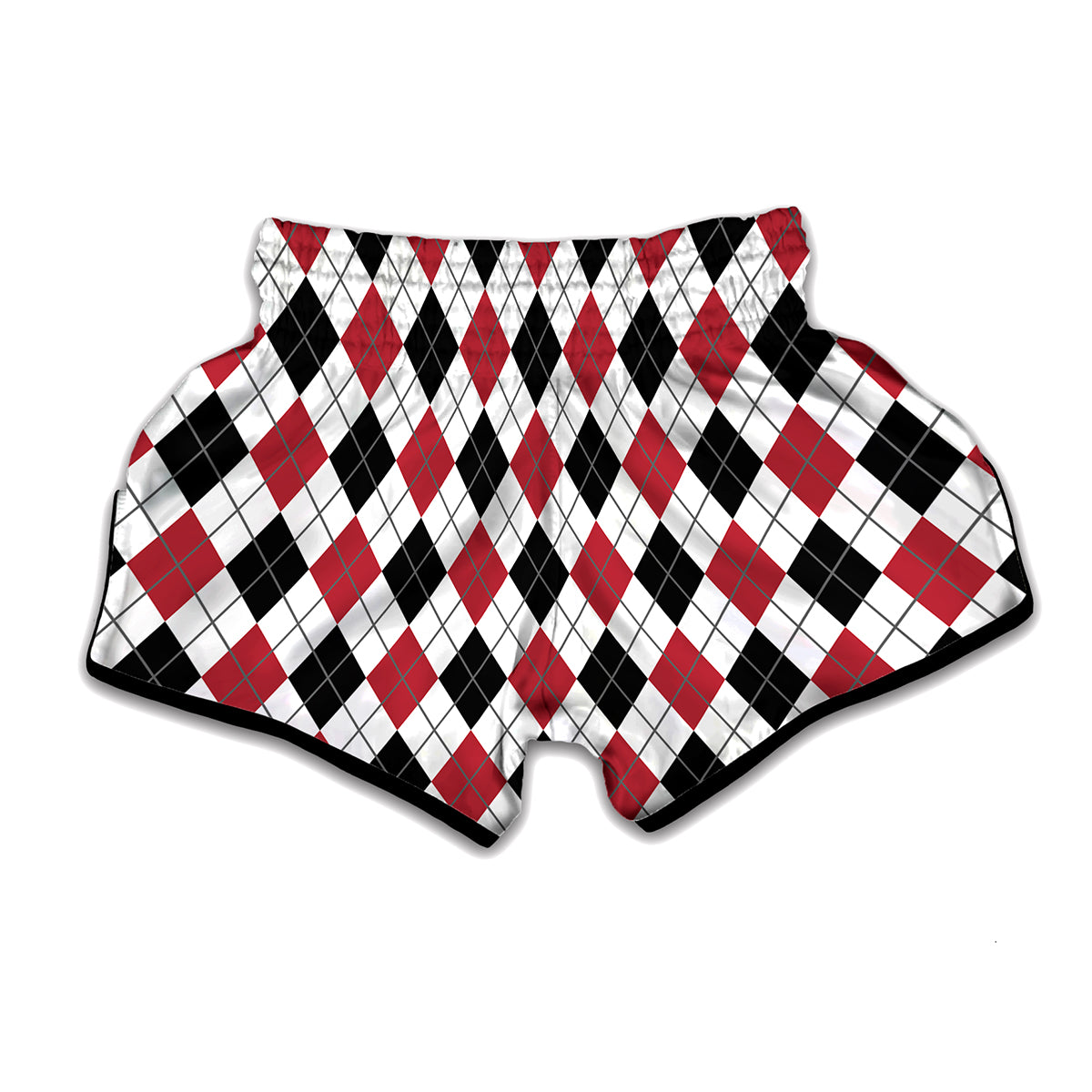 Red Black And White Argyle Pattern Print Muay Thai Boxing Shorts