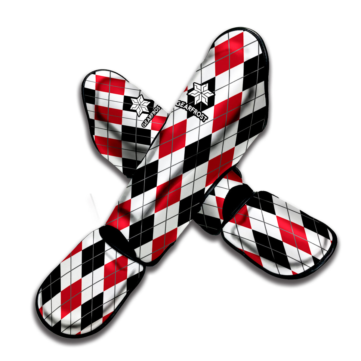 Red Black And White Argyle Pattern Print Muay Thai Shin Guard