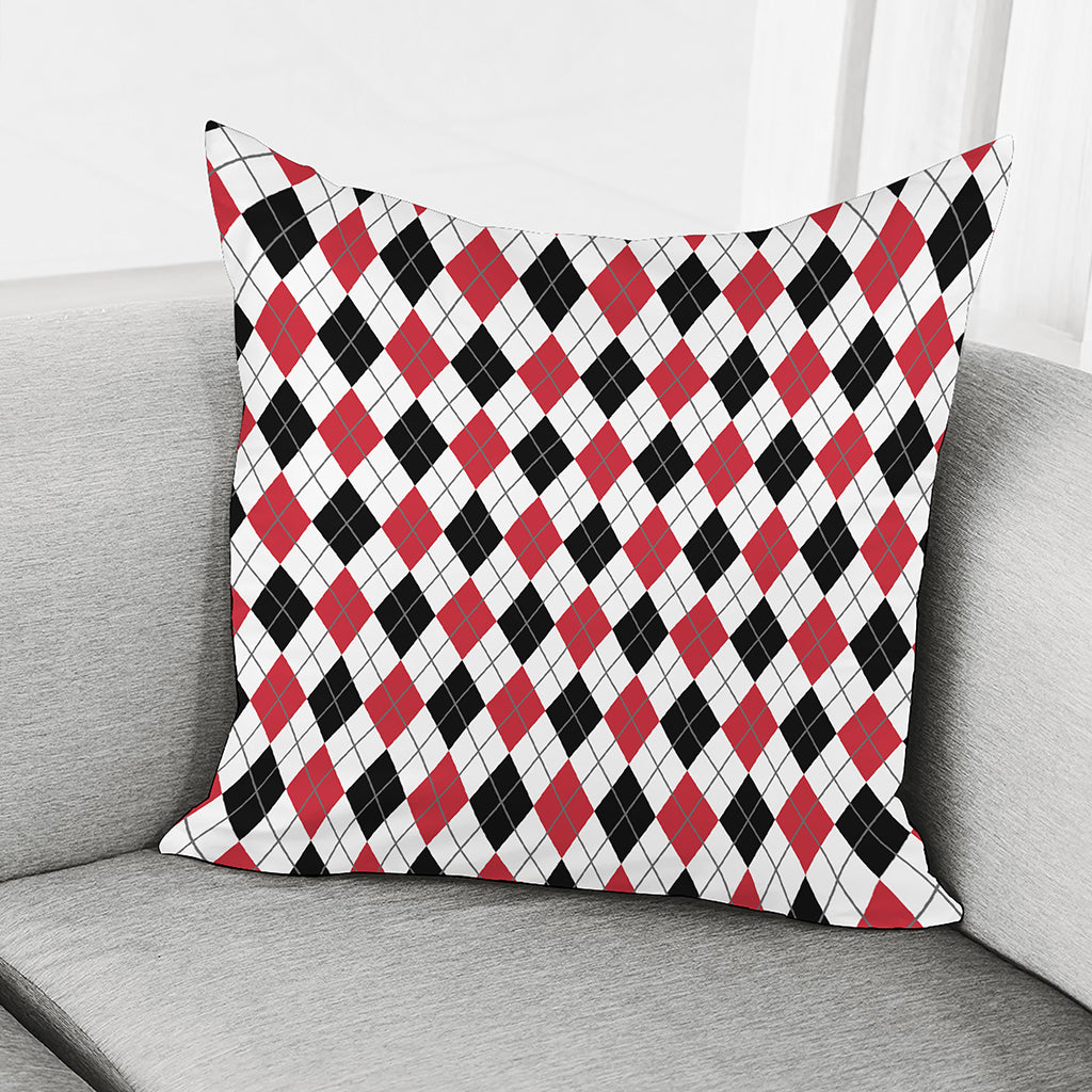 Red Black And White Argyle Pattern Print Pillow Cover