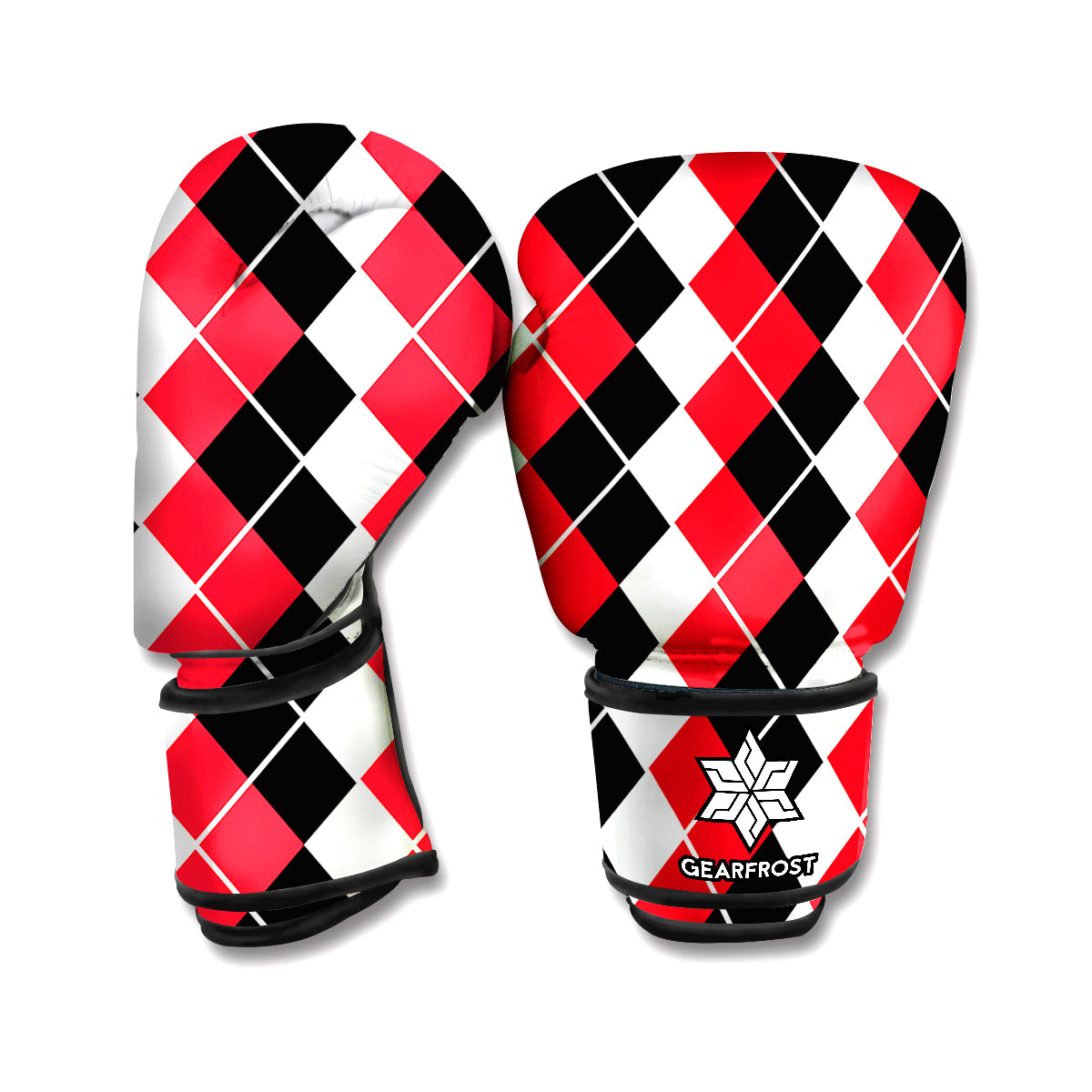 Red Black And White Argyle Print Boxing Gloves