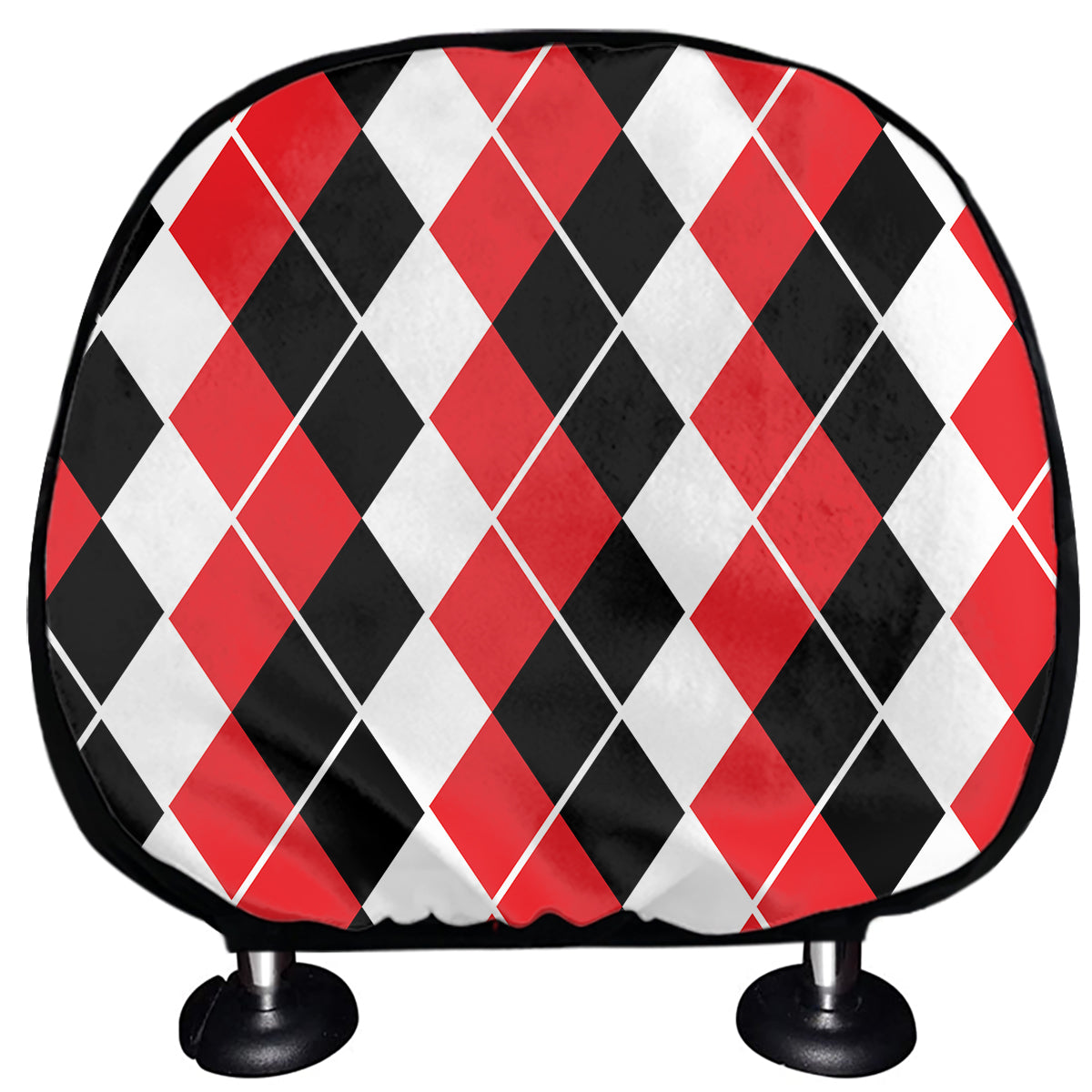 Red Black And White Argyle Print Car Headrest Covers