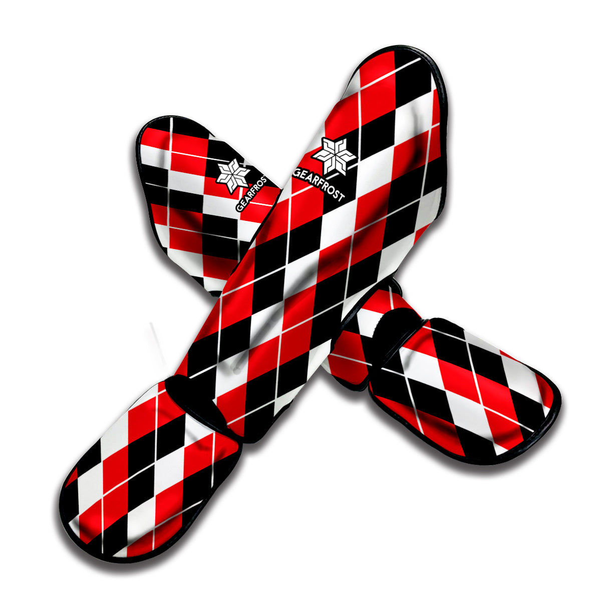 Red Black And White Argyle Print Muay Thai Shin Guard