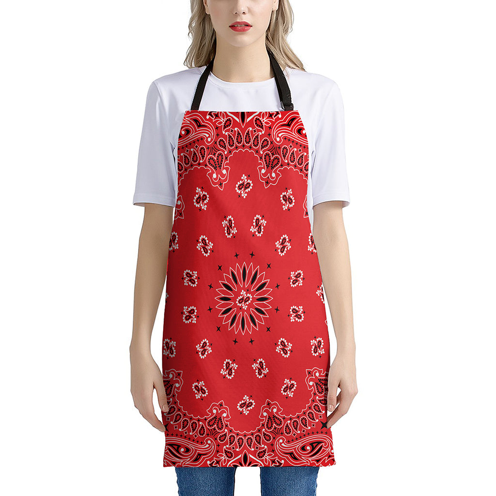 Red Black And White Bandana Print Apron