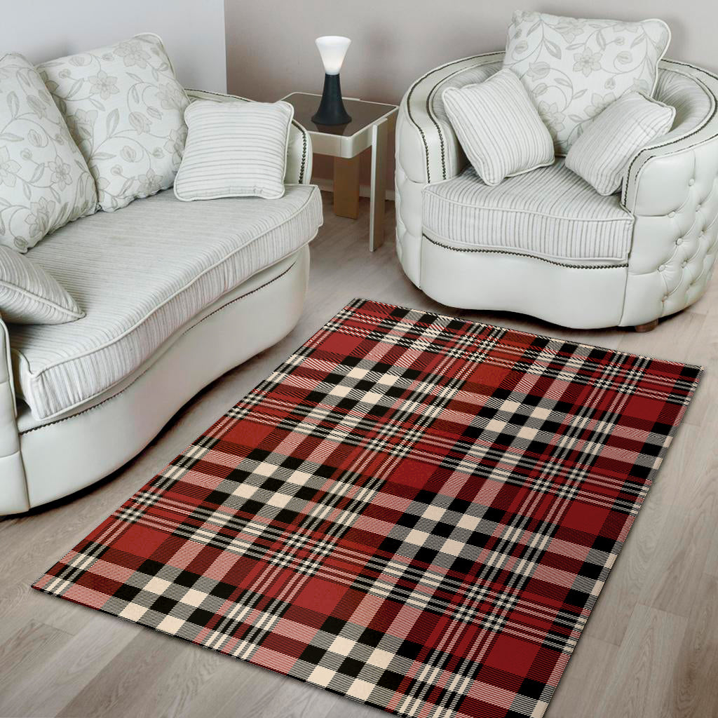 Red Black And White Border Tartan Print Area Rug