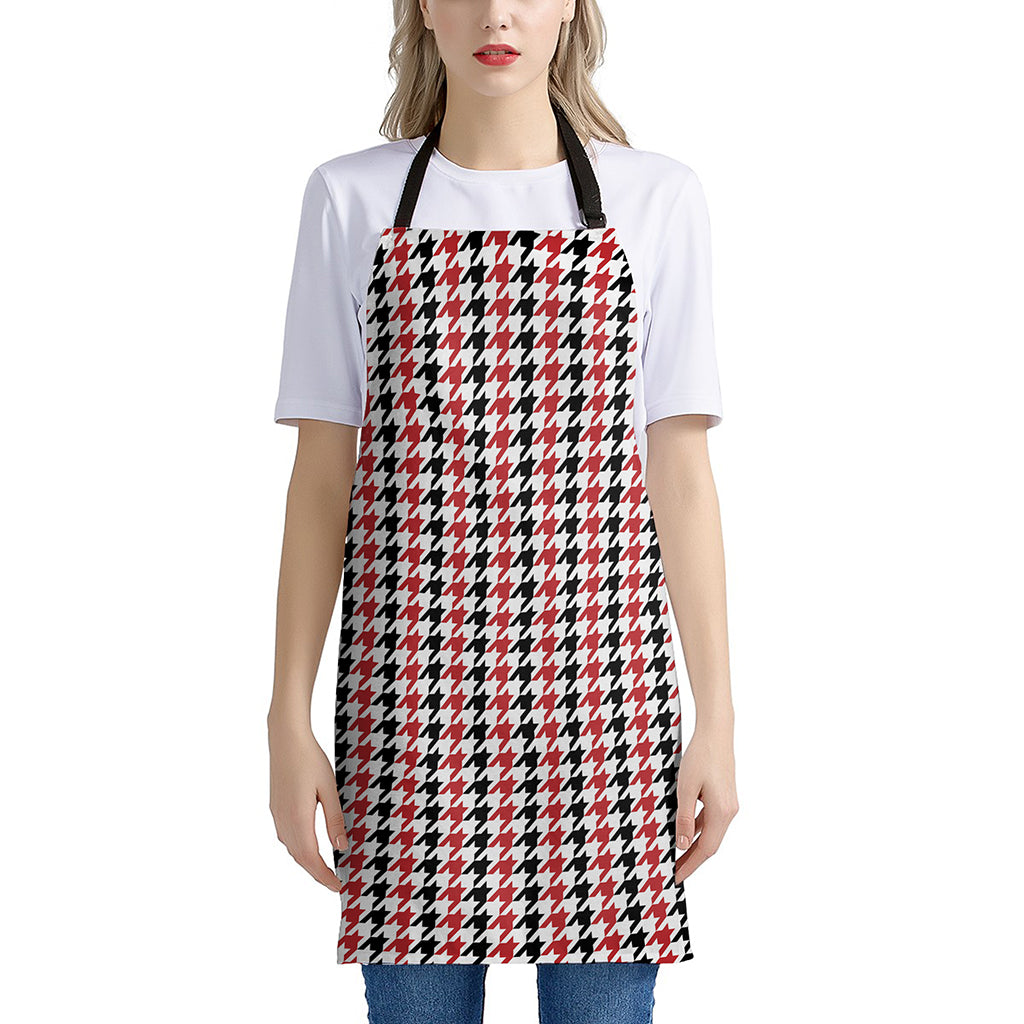Red Black And White Houndstooth Print Apron