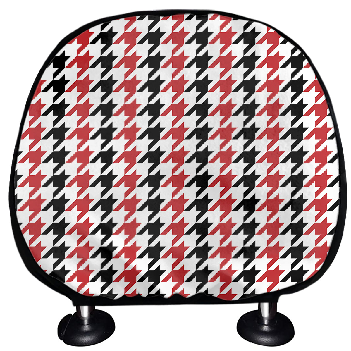 Red Black And White Houndstooth Print Car Headrest Covers