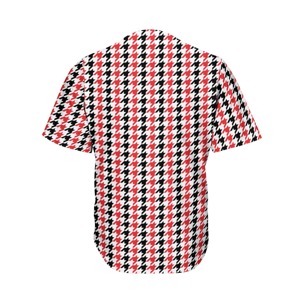 Red Black And White Houndstooth Print Men's Baseball Jersey