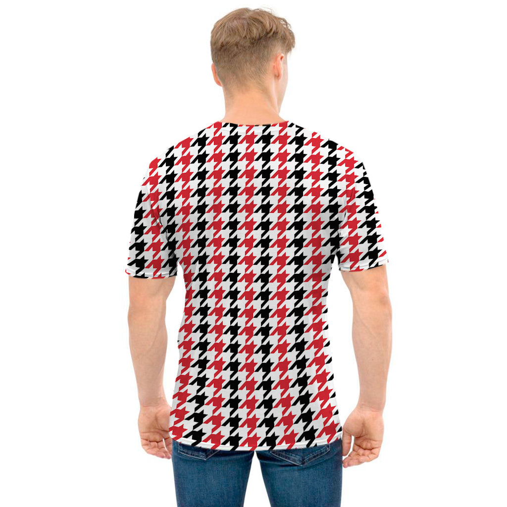 Red Black And White Houndstooth Print Men's T-Shirt