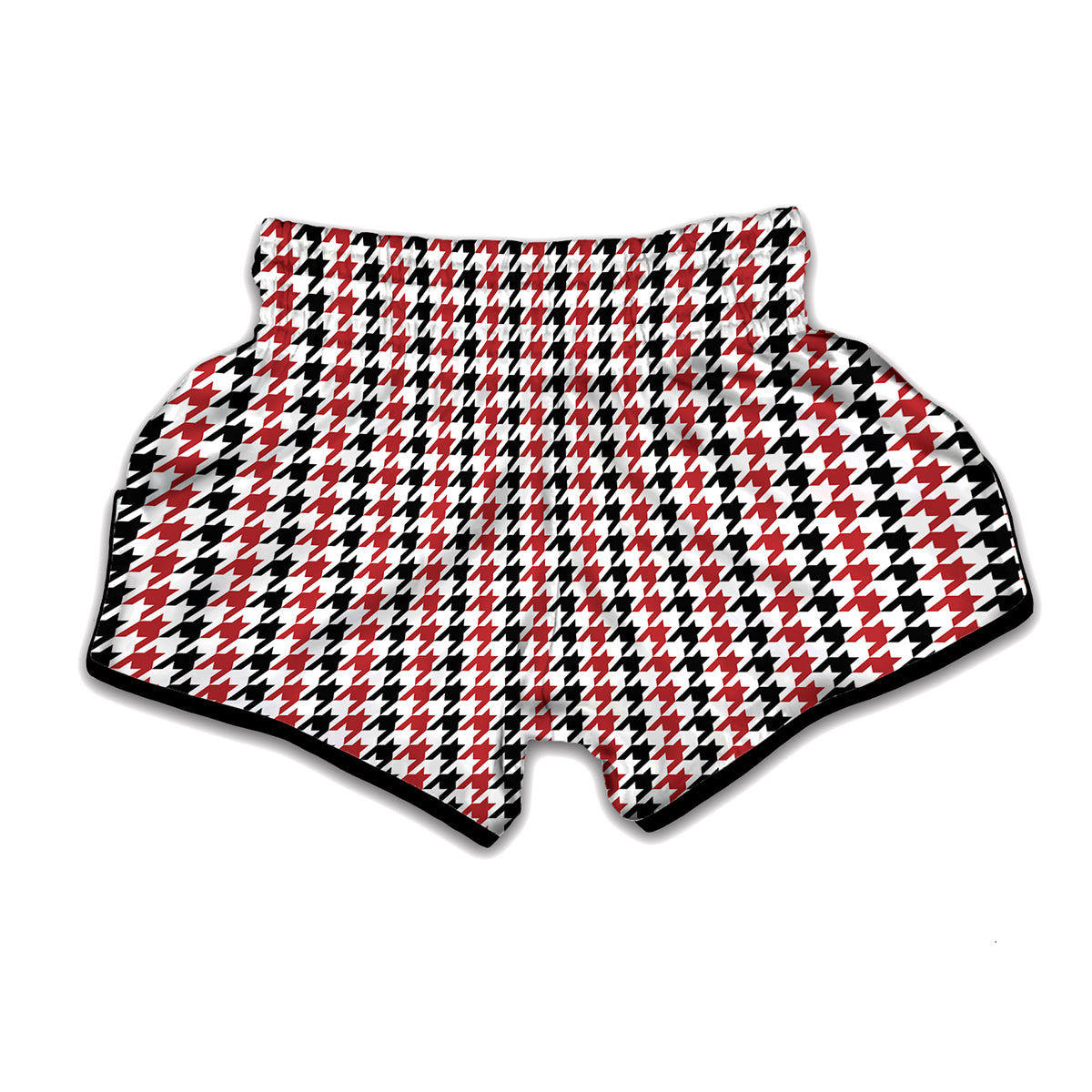 Red Black And White Houndstooth Print Muay Thai Boxing Shorts