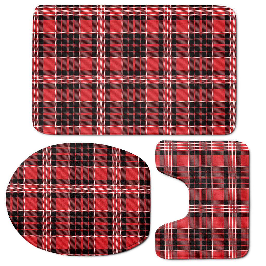 Red Black And White Scottish Plaid Print 3 Piece Bath Mat Set
