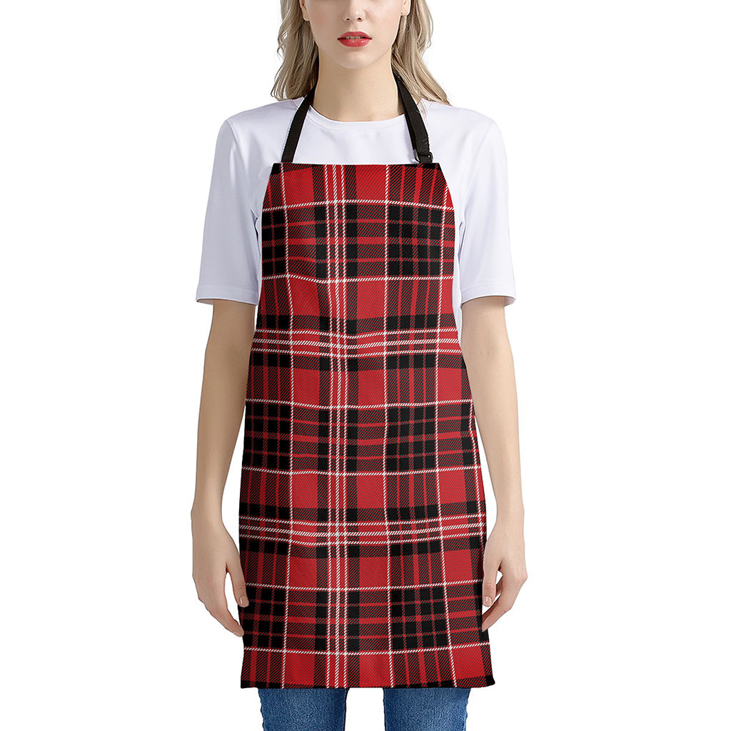 Red Black And White Scottish Plaid Print Apron