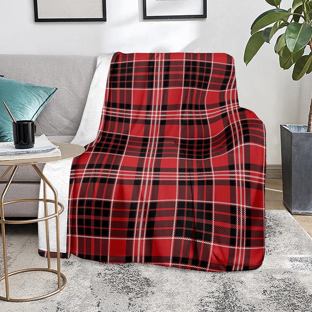 Red Black And White Scottish Plaid Print Blanket