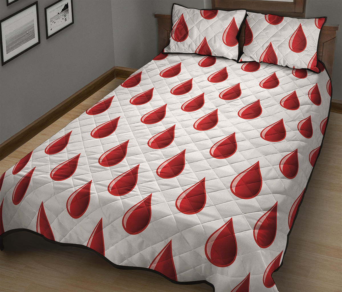 Red Blood Drop Pattern Print Quilt Bed Set