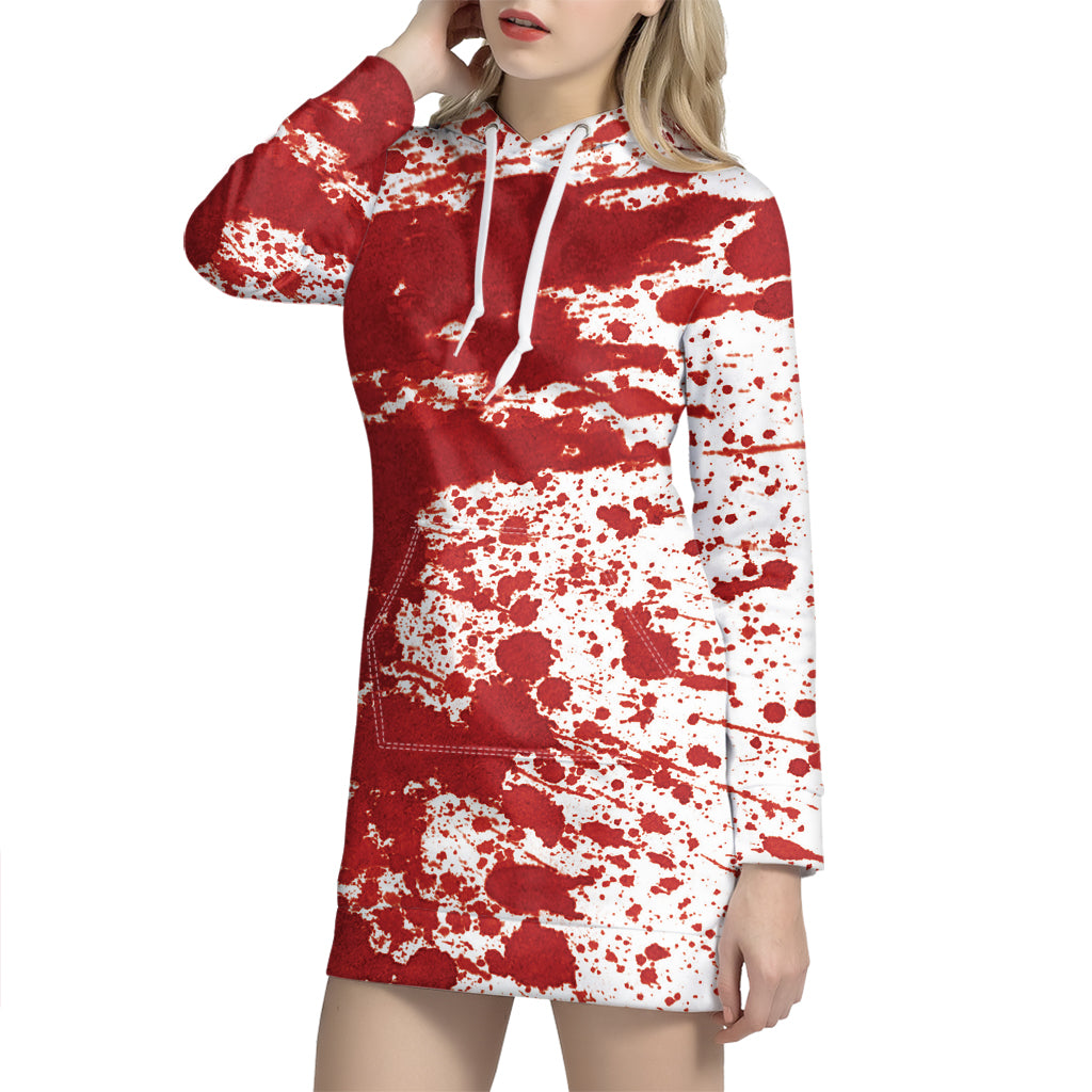 Red Blood Stains Print Pullover Hoodie Dress